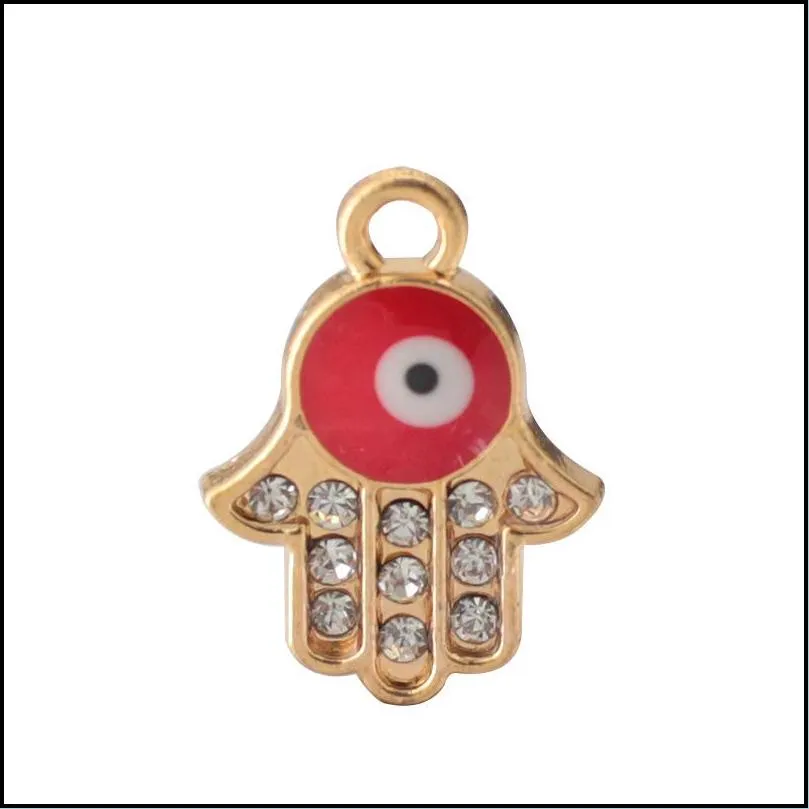 crystal enamel fatima hamsa charm eyes pendants for bracelet necklace jewelry alloy metal making accessories wholesale