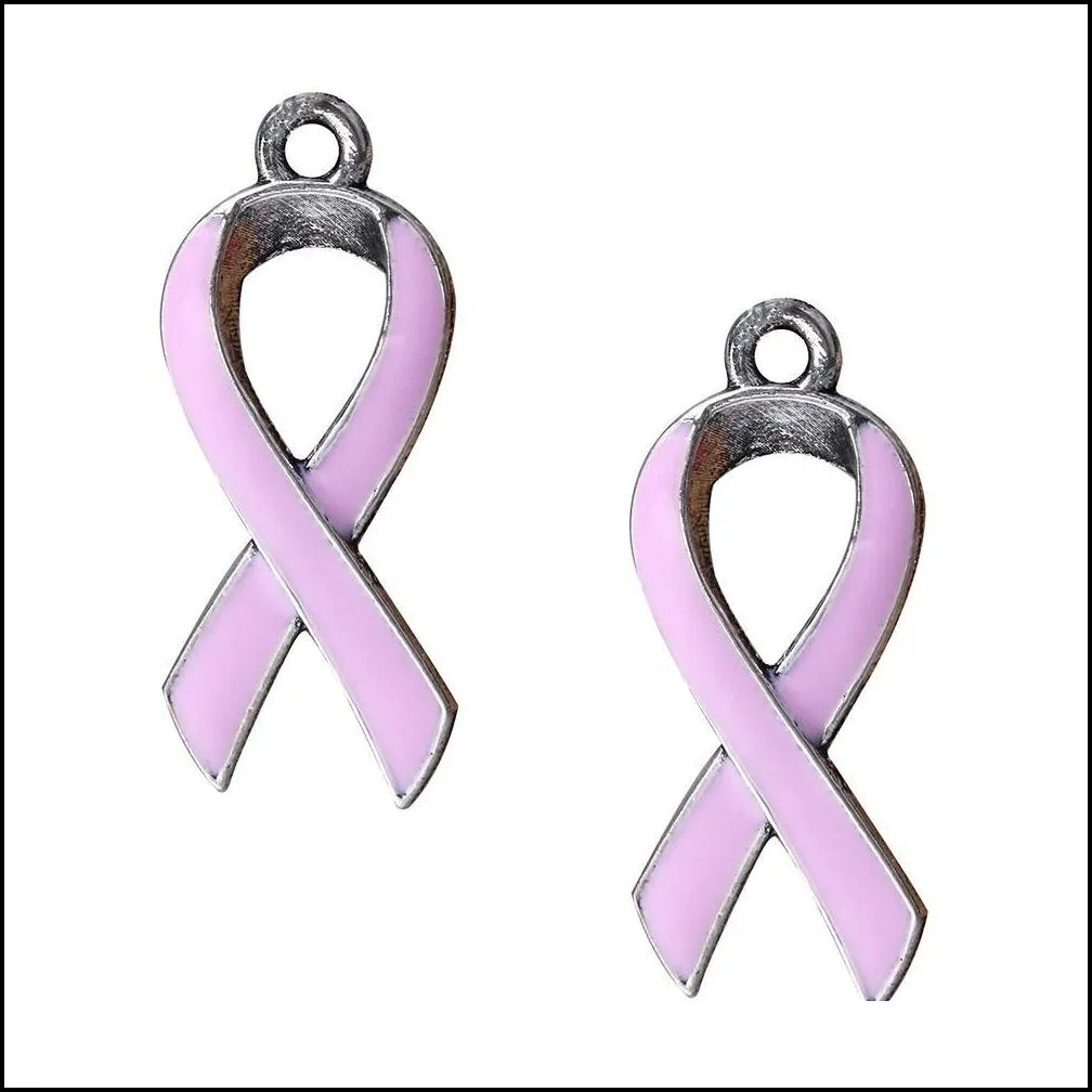 50 pcs/ lot european breast cancer awareness pink ribbon charm for bracelets necklace jewelry for women