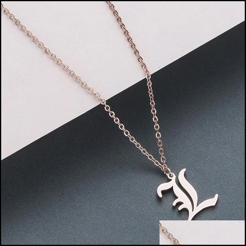 fashion old english alphabet 26 az letter pendant necklace for women stainless steel capital silver gold initial necklace birthday