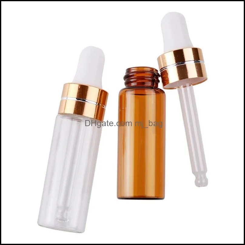 3ml 5ml transparent brown glass plastic dropper bottle portable  oil glass perfume sample test bottle