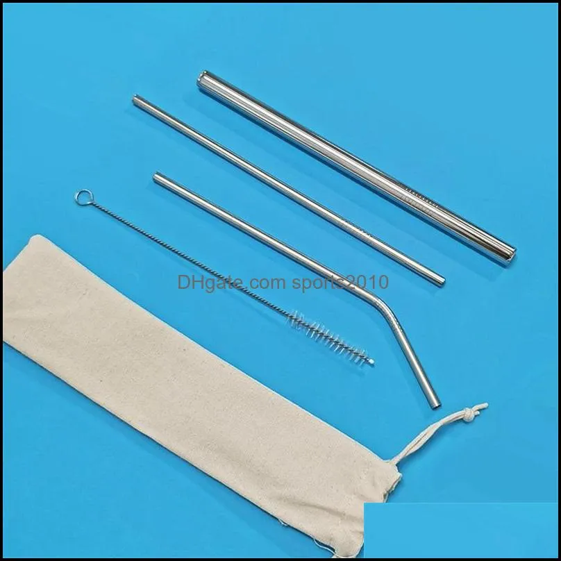 stainless steel straw straight bend tubularis cleaning brush 4 piece set metal straws metallic color suction tubes new arrival 2 9km
