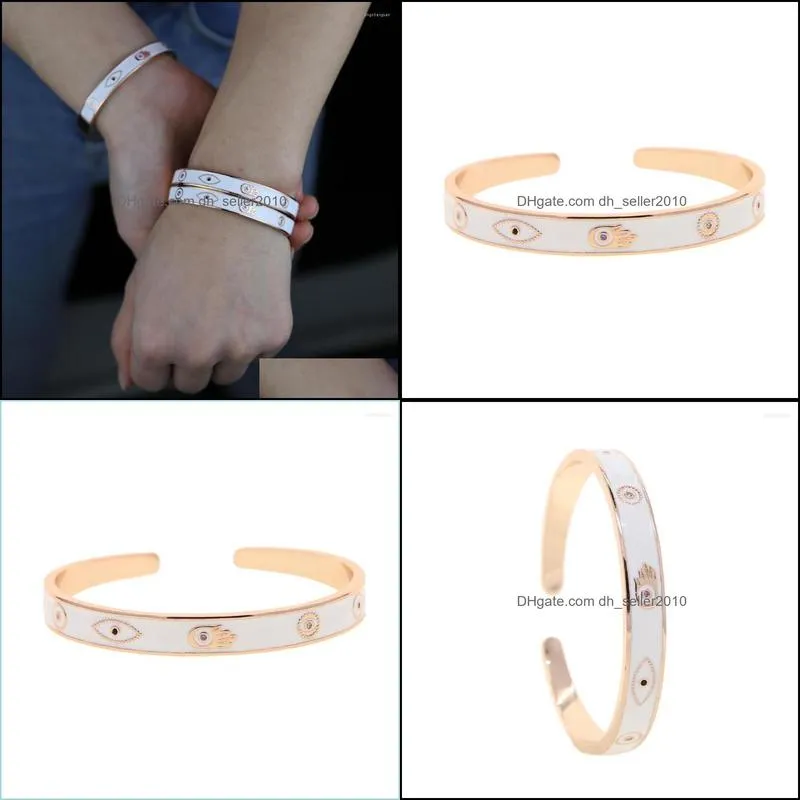 bangle beautiful lovers bracelets woman rose gold color bangles with white enamel eye hand pattern for jewelry gifts
