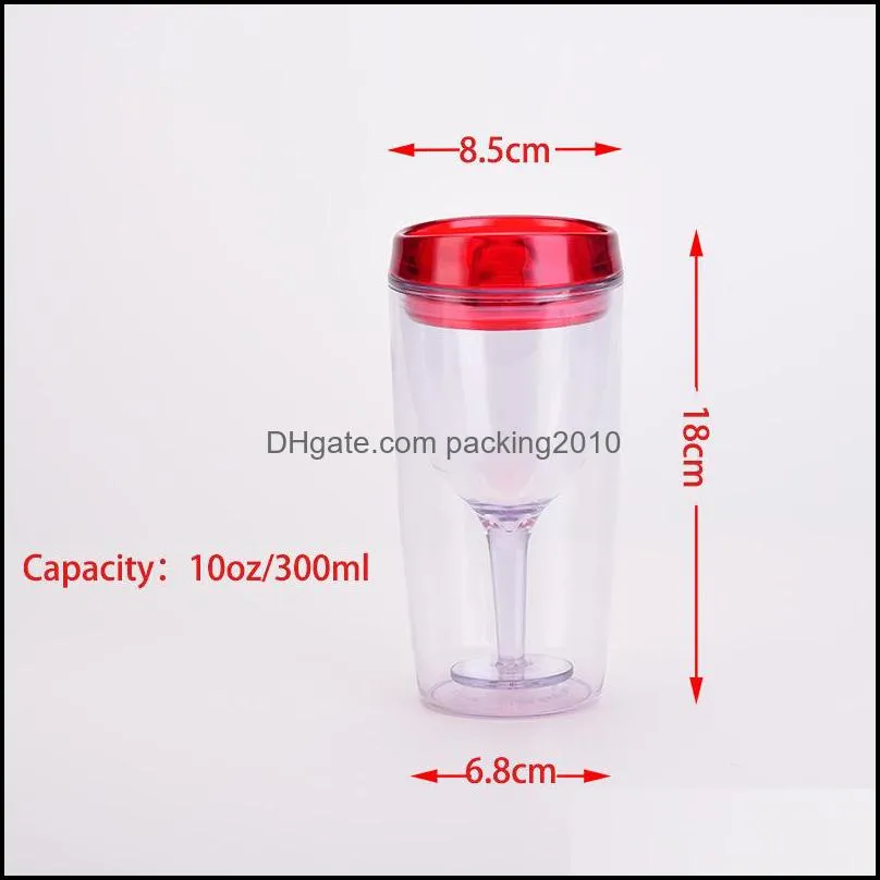 10 oz clear plastic wine cup double layer insulated tumbler juice wine cups with lids