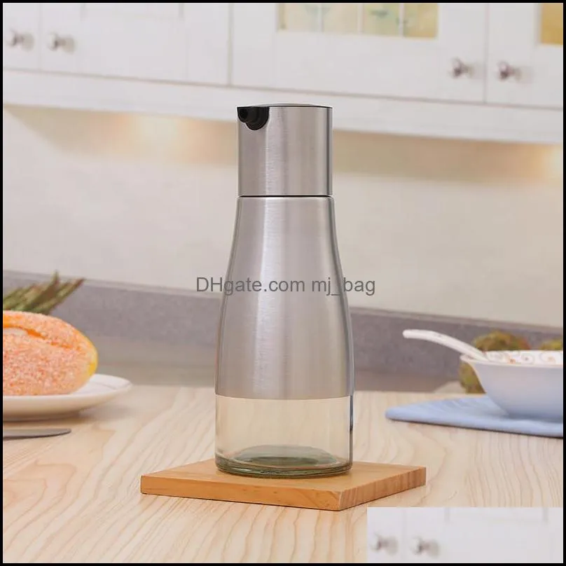 320ml glass oil bottle olive oil sauce bottles stainless steel glass oil pot seasoning pot kitchen accessory