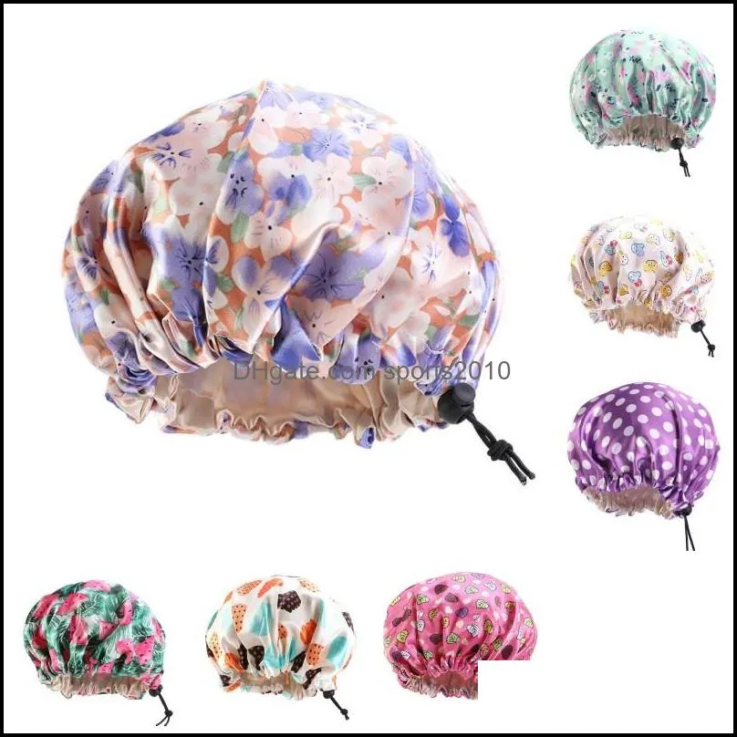 kid head hair care bonnets silk round shower hat adjusting buckle fruit flower bath room protection caps 5 7ba g2