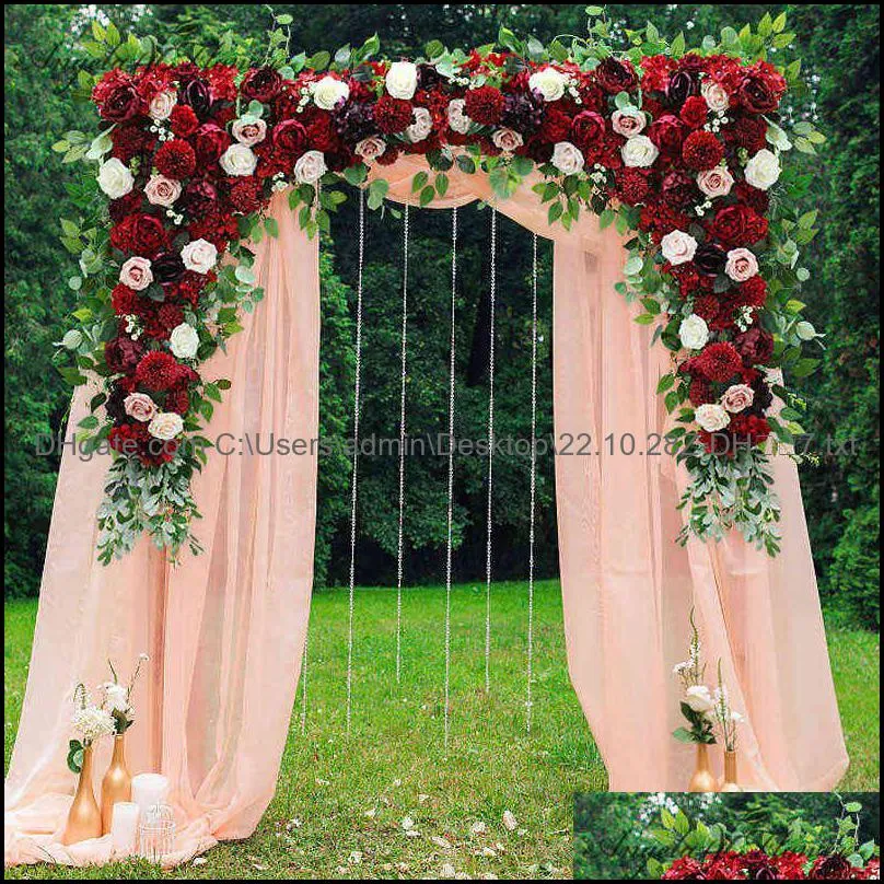 140cm custom burgundy wine red artificial flower wall garland table centerpiece wedding backdrop decor party cornor row 211101