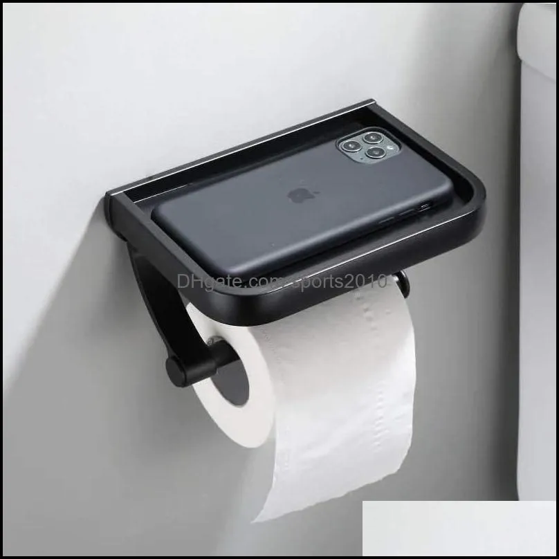 wall mounted black toilet paper holder tissue paper holder roll holder with phone storage shelf bathroom accessories 1454 v2