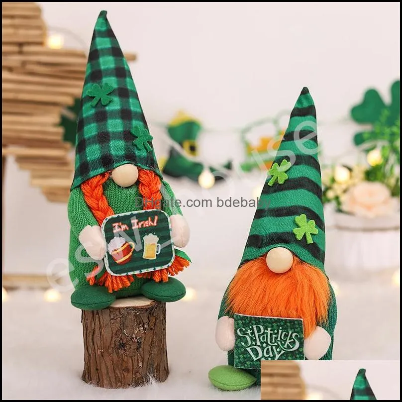 st patricks day party gnomes shamrock faceless doll green clover irish plush dolls home table decoration kids toys