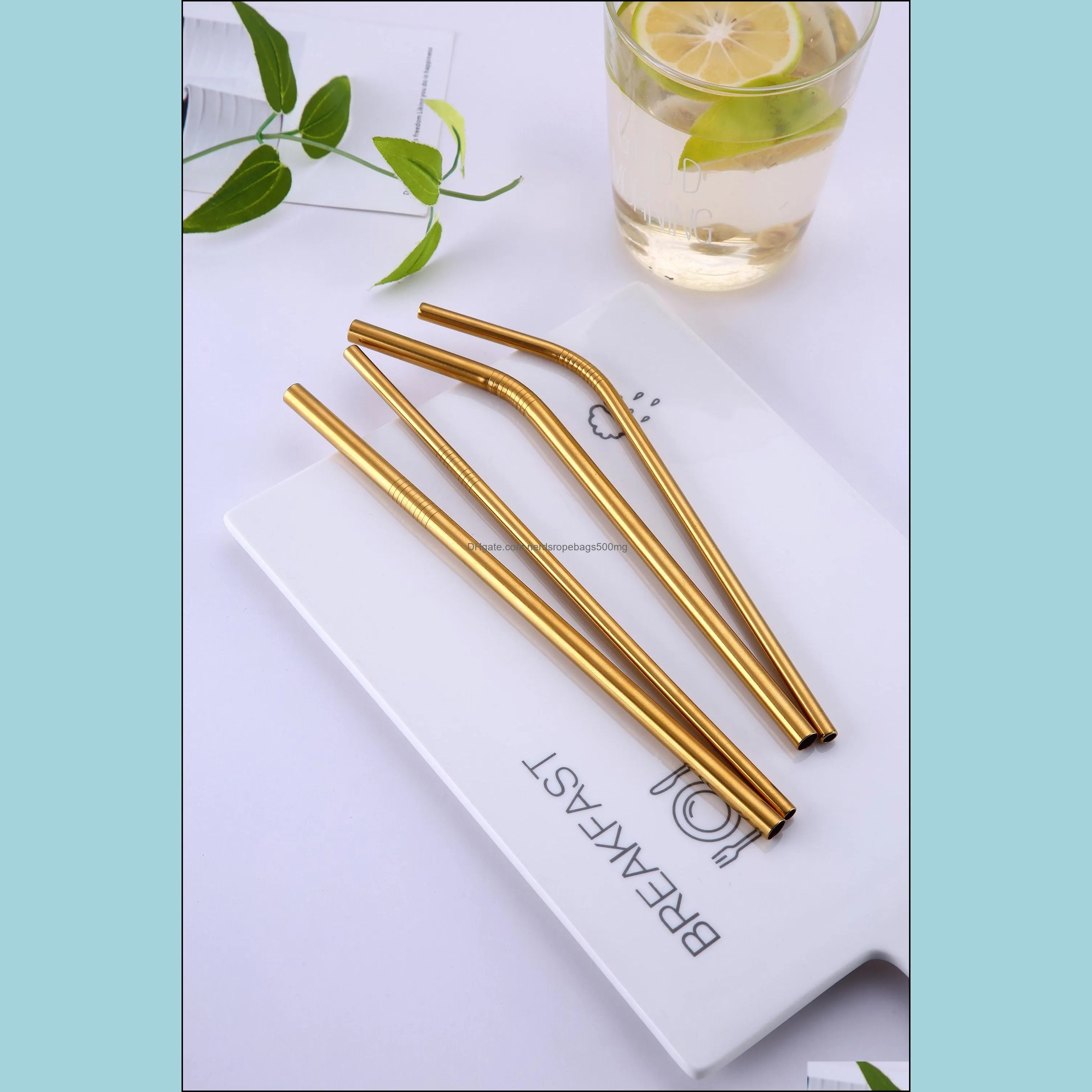 colorful reusable gold rose gold black rainbow color stainless steel 304 bent straight drinking straws for for 900ml cup shipping