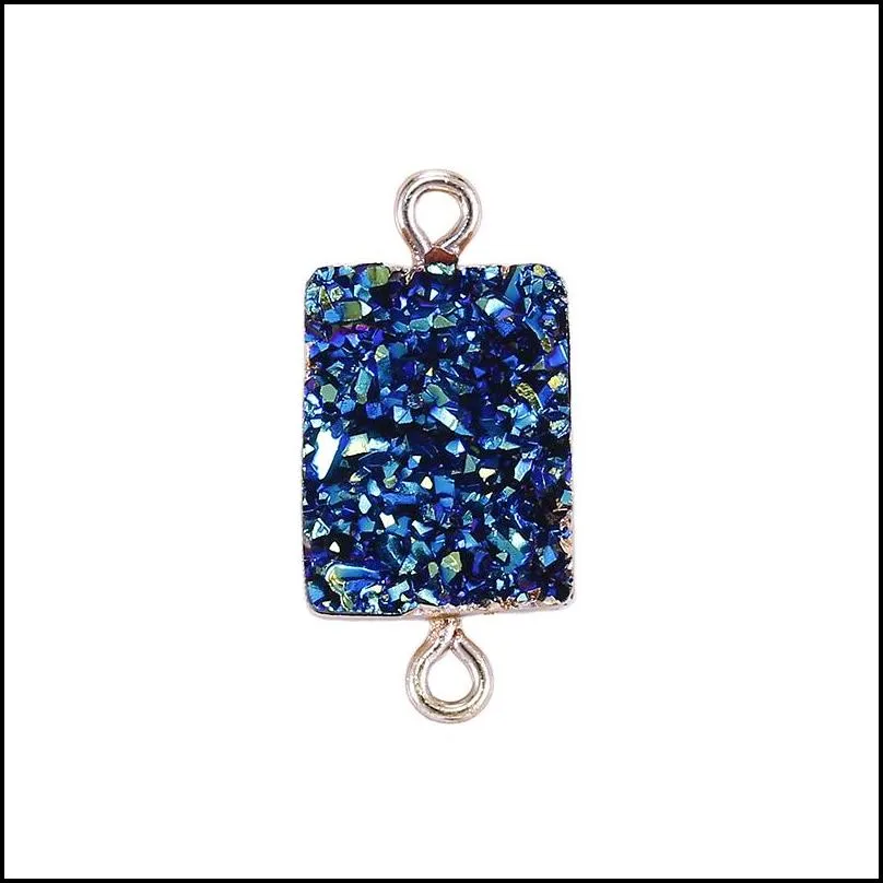 fashion resin stone druzy charm natural resin gemstone square 10 colors pendant for diy jewelry making bracelet necklace earring