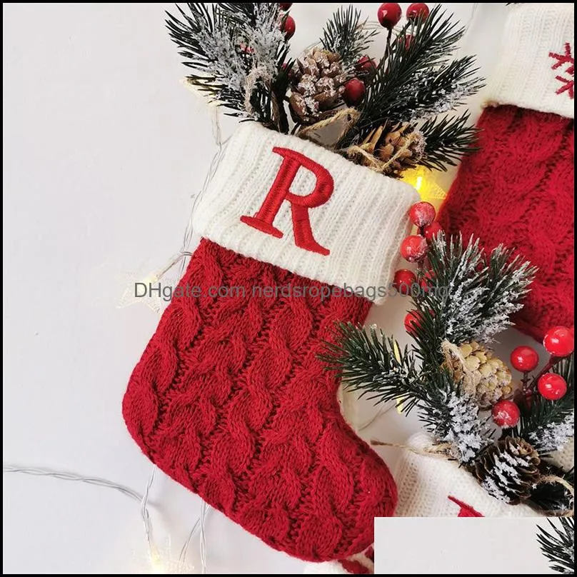 christmas knitted alphabet socks az embroidered knit red xmas holiday stocking