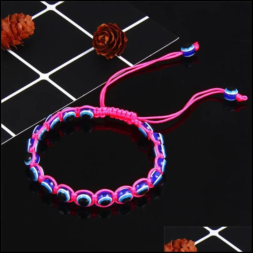 fashion resin bead evil blue eye charms bracelet multicolor string rope braided bangles bracelets for lovers adjustable length