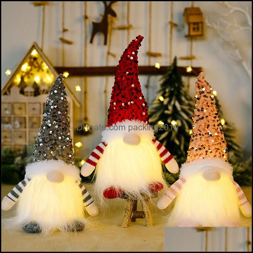 sequin christmas gnomes plush with led lighting beard handmade swedish tomte santa doll gnome ornaments