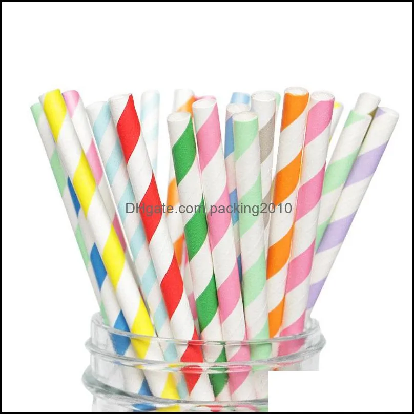 disposable degradable paper straws ecofriendly striped design summer party wedding birthday juice drinking straws