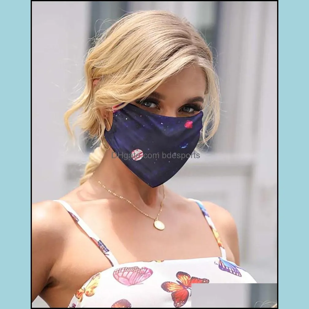 fashion blue flexible face masks butterfly flower planet heart printed mascherine earloop adult ladies protection respirator 6 88md g2