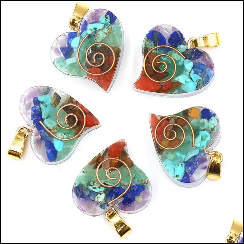 heart reiki healing chips stone natural chakra orgone energy pendant necklace pendulum amulet orgonite crystal necklaces