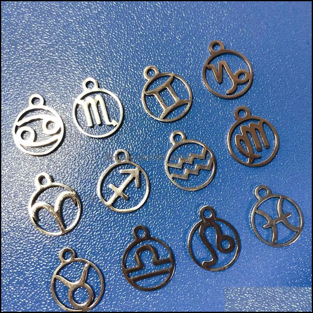 fnixtar 10 8x13 4mm stainless steel twelve zodiac metal charms diy constellation for women jewelry making mini charms 12pcs/lot