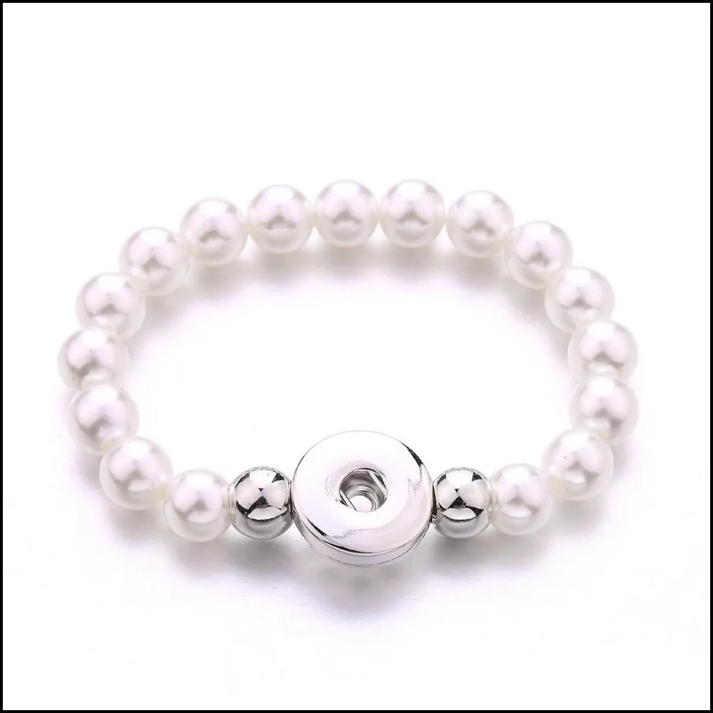 women snap button bracelet acrylic imitation pearl beads hand strand bracelets jewelry fit diy 18mm ginger snaps elastic bangle