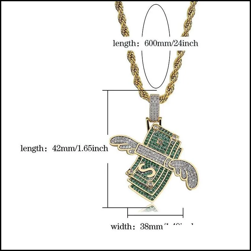 new iced out necklace flying cash solid pendant necklaces mens personalized hip hop gold silver color charm chains women jewelry g1934