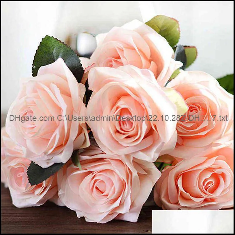 10 heads rose artificial flower big bouquet silk for wedding home party decoration fake fall 211101