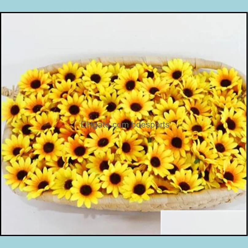 10pcs 7cm wholesale lagre silk sunflower artificial flower head for weddingdecoration scrapbooking accessories fake 524 v2