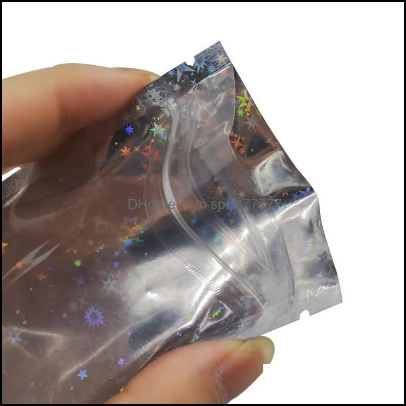 star laser food package bag resealable smell proof bags foil pouch bag flat mylar bag holographic color with glitter star