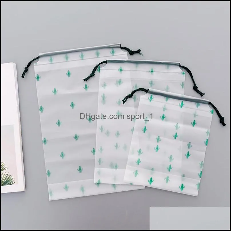 plastic cactus drawstring bag transparent scrub waterproof travel storage bag outdoor business travel clothing shoes storage bag