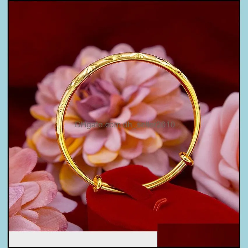 bangle engraved dubai traditional women yellow gold filled female adjust bracelet pretty giftbangle