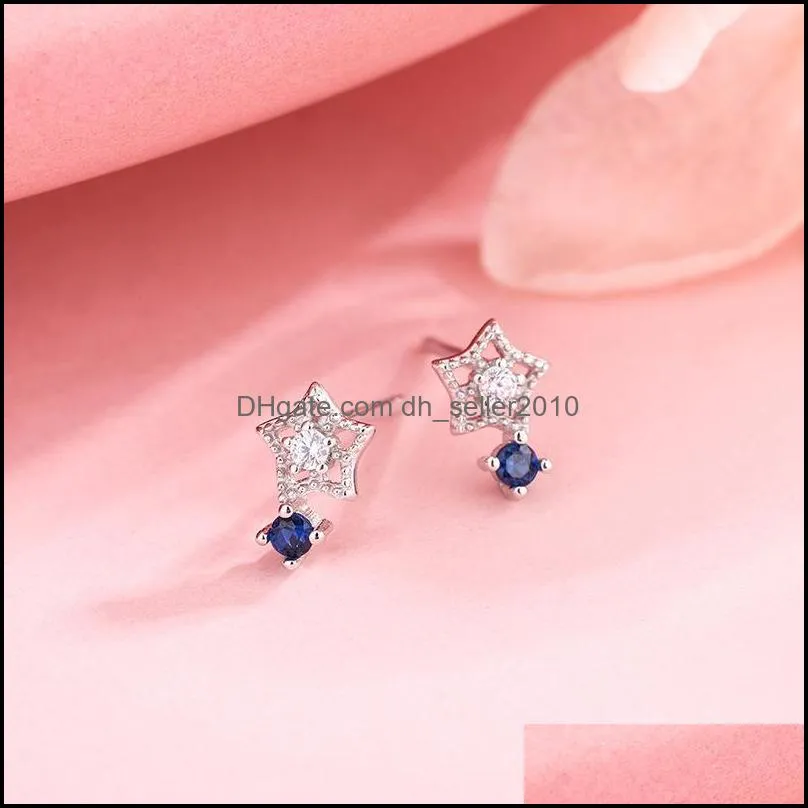 stud 925 sterling silver fashion fivepointed star zircon earrings for women fine jewelry japan korea elegant