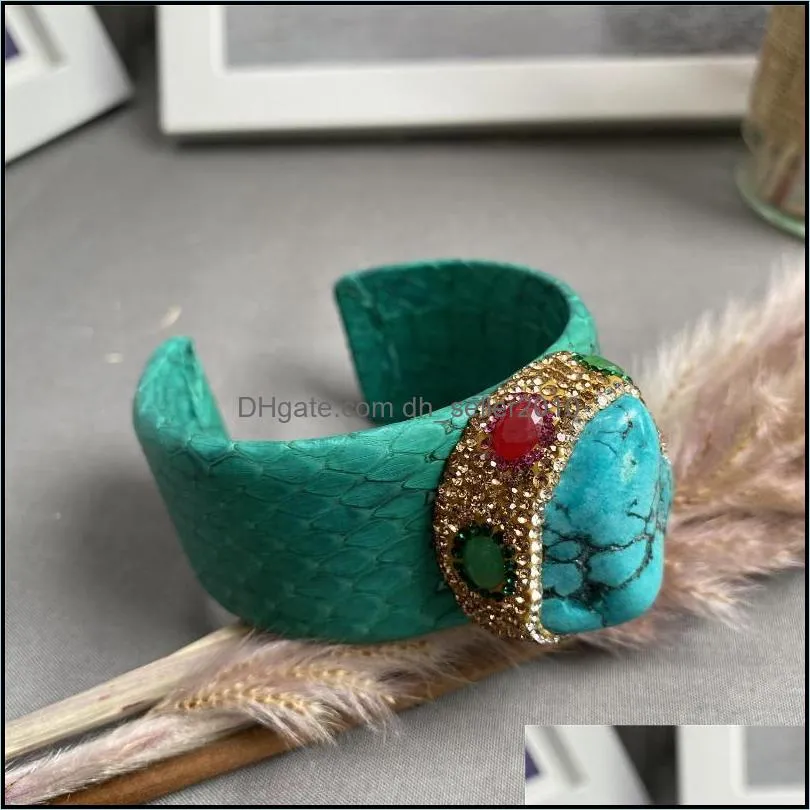 bangle european and american style unshaped turquoise red green treasure edging ladies bracelet personality fashion jewelrybangle