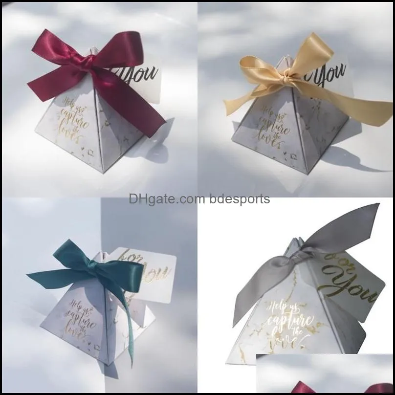 gift box triangular pyramid gift box favors and gifts candy box for guests wedding decoration 50pcs/lot 647 r2