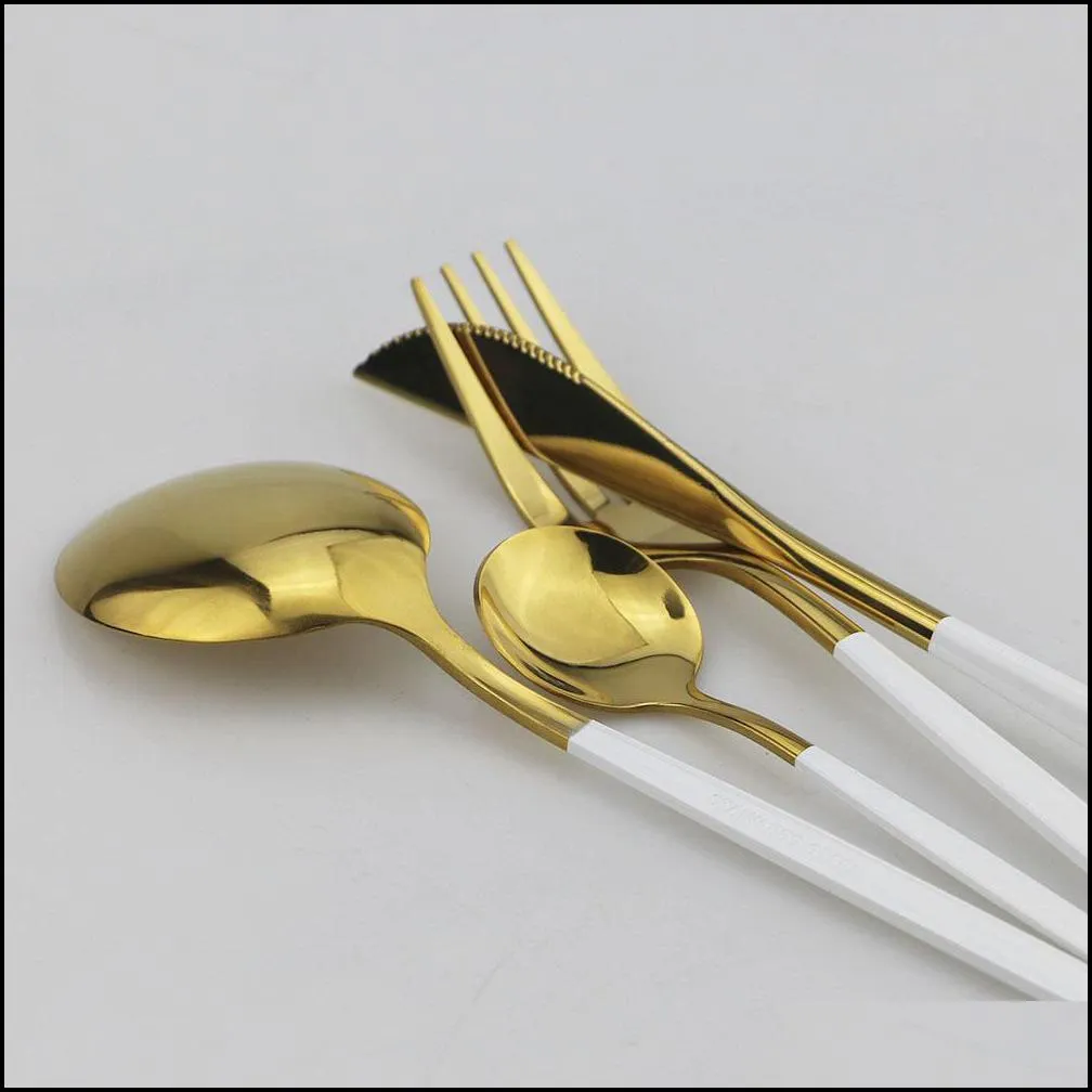 24pcs gold dinnerware set mirror cutlery tableware stainless steel flatware western silverware kitchen dinner knife spoon fork bright classic and