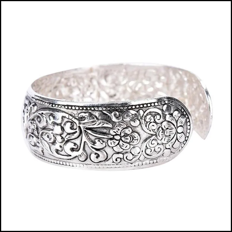 bangle 1pc vintage cuff bracelets silver plated lucky flower bangles antique ethnic statement tibetan jewelry for womenbangle