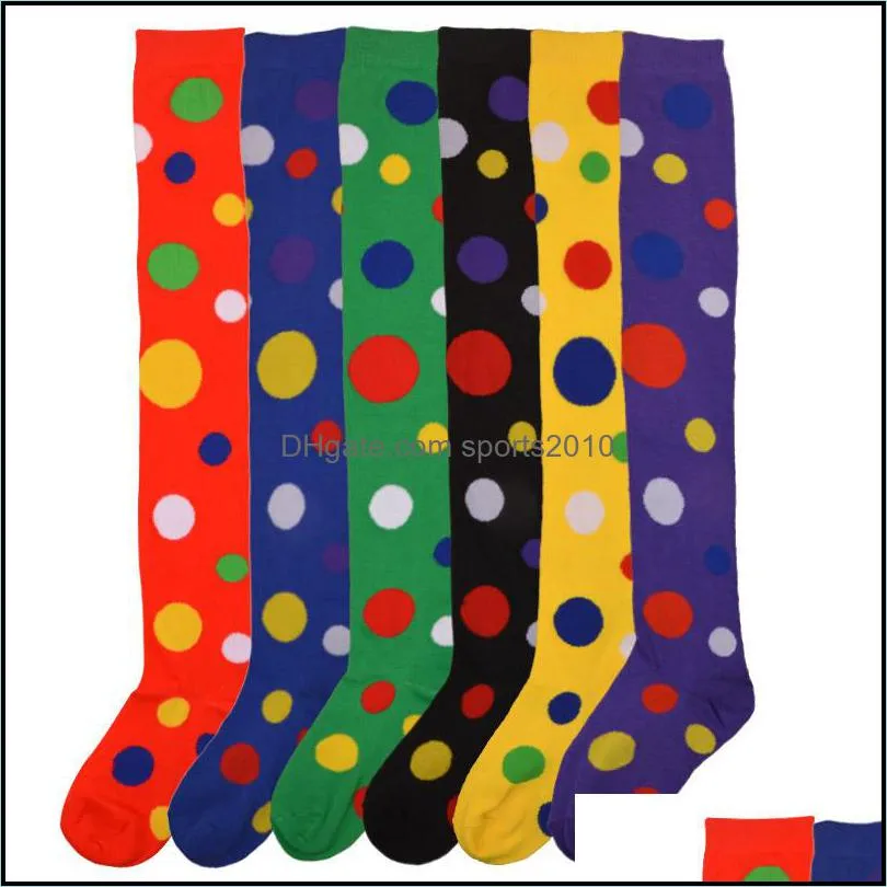 clown stockings polka dot yellow green red over the knee socks acrylic cotton 53cm halloween christmas girl stocking gift