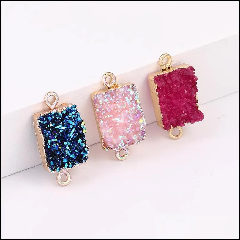 fashion resin stone druzy charm natural resin gemstone square 10 colors pendant for diy jewelry making bracelet necklace earring