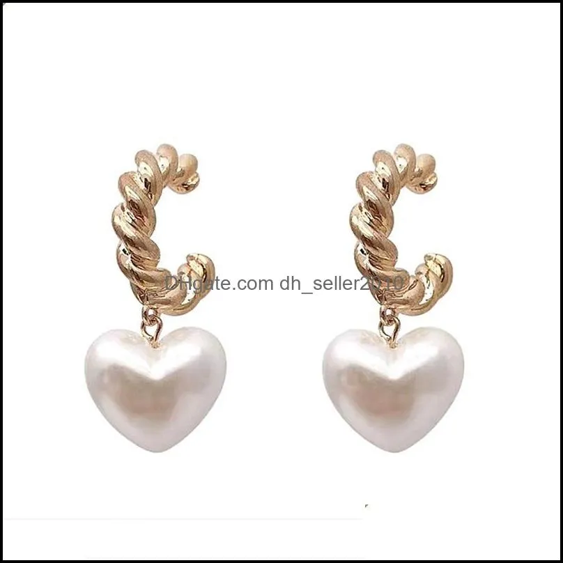 stud metal baroque pearls heartshaped earrings retro fashion joker temperament girl women jewelry gift accessories