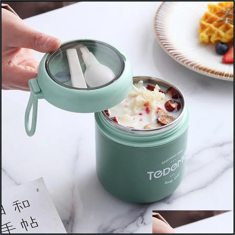 mini thermal lunch box food container with spoon stainless steel vaccum cup soup insulated taza desayuno portatil 211103