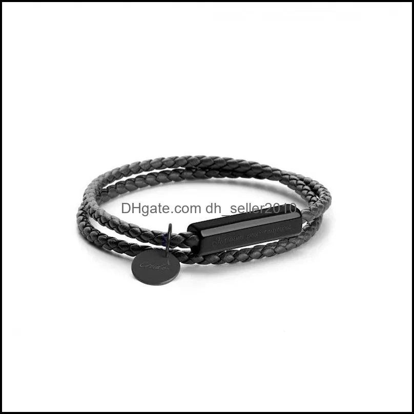 bangle fashion stainless steel leather rope couple bracelet valentines day gift