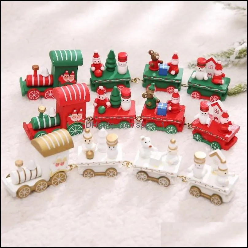 christmas wooden train flat roof dome style family home decor baby kids christmas red green white wooden train