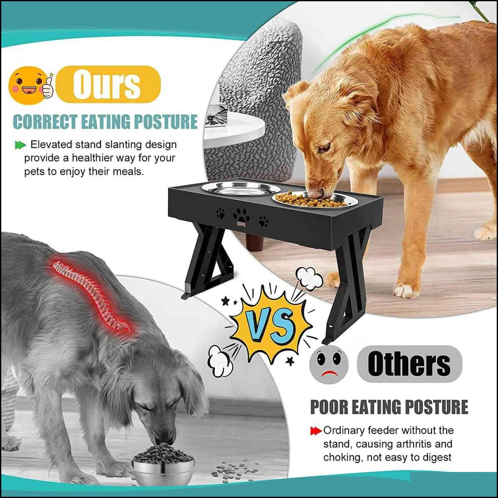 dogs double nonslip bowl adjustable heights pet cat food feeding dish s small medium big water feeder removable 211103