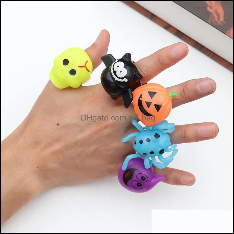 halloween led finger ring party blinking pumpkin bat skull luminous ring toys flash fingernail lights