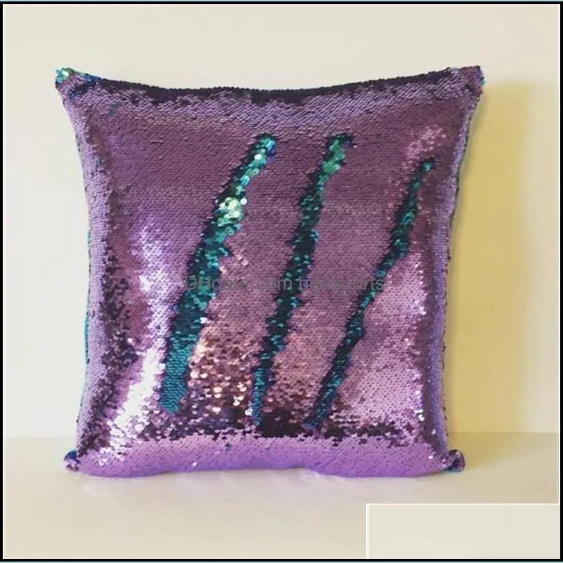 mermaid sequins pillow case two color splicing sofa decoration cushions cover home polychromatic square cushion covers 8 3js g2