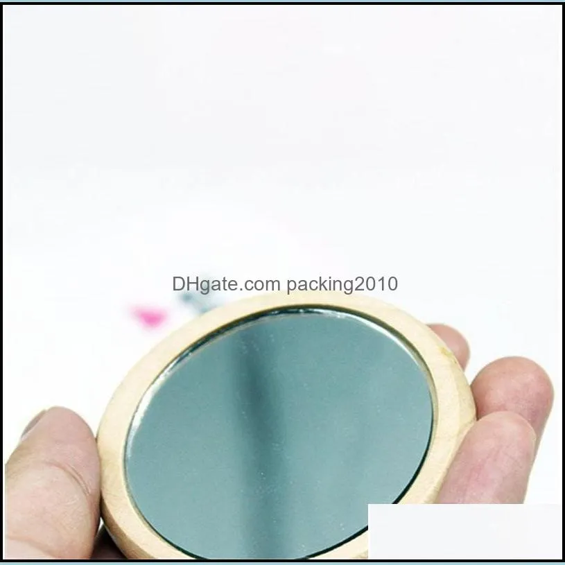 mini round makeup mirror wooden borders hand mirrors primary color pocket looking glass fashion lady cosmetic decor 1 5ys g2