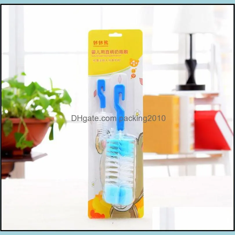 2pcs/set baby bottle brush nipple brush 360degree rotating head cleaning sponge cup brush kit baby bottle washing tools