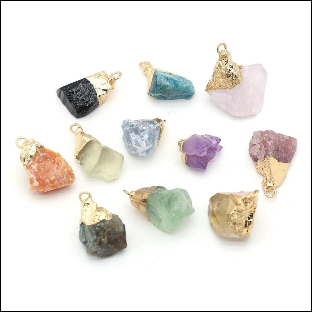 gold plating chakra druzy quartz pendant irregular raw reiki healing crystal charms for necklace jewelry making