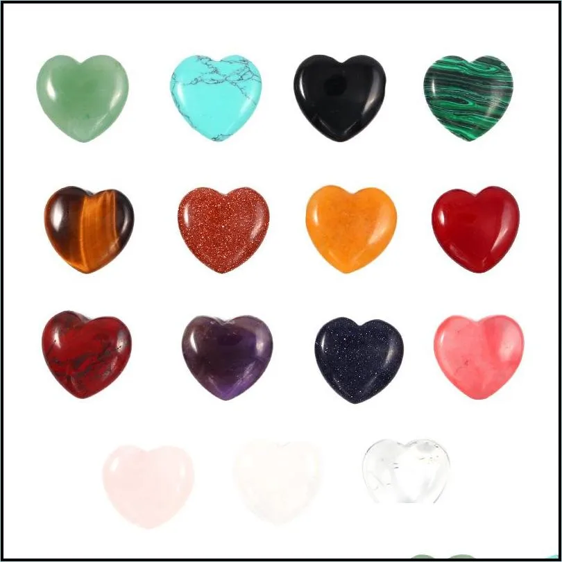 20mm heart shape no hole loose beads seven chakras stones charms healing reiki rose quartz crystal cab for diy making crafts decorate jewelry