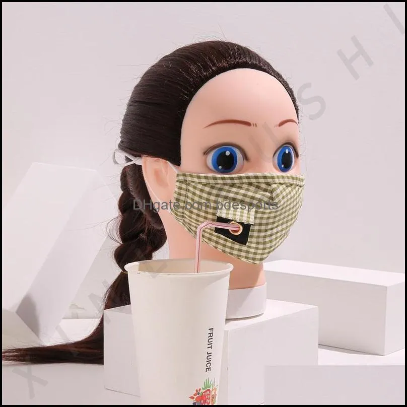 drinking holes plaid mascarilla reusable cotton face masks can put filter piece good respirator adult kids washable pm 2 5 foldable 5xl