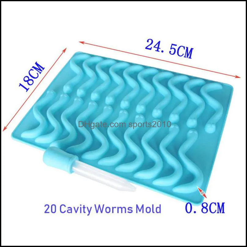 20 hole gummy snake worms mold silicone chocolate sugar candy jelly molds ice tube tray mold baking cake tools