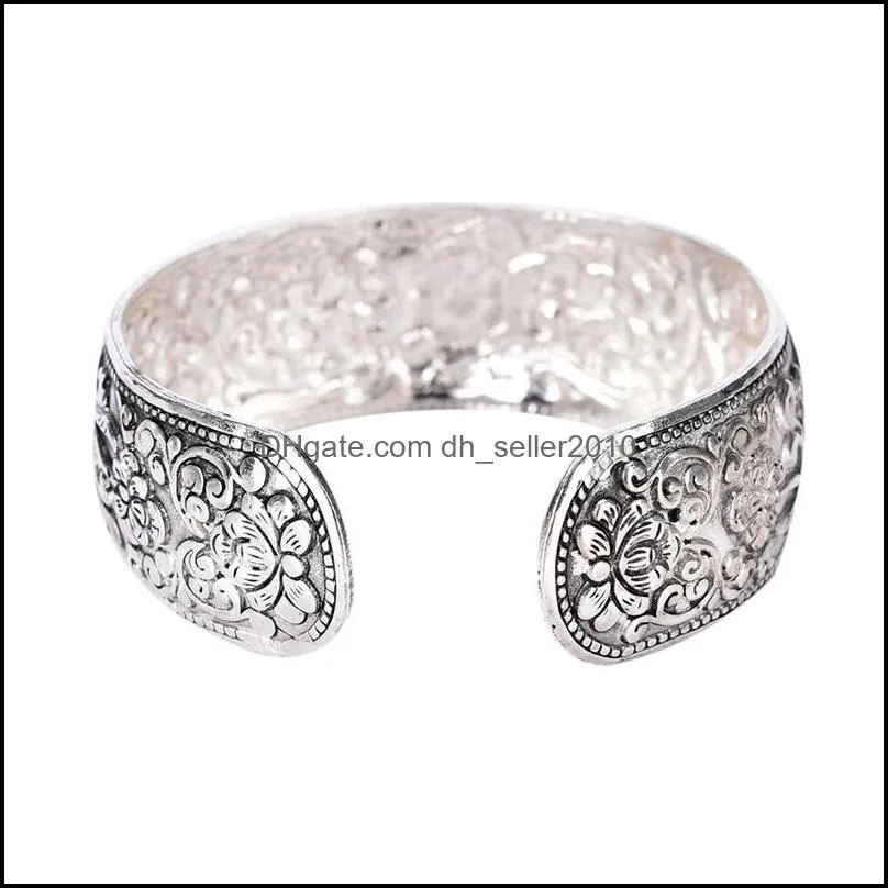 bangle 1pc vintage cuff bracelets silver plated lucky flower bangles antique ethnic statement tibetan jewelry for womenbangle