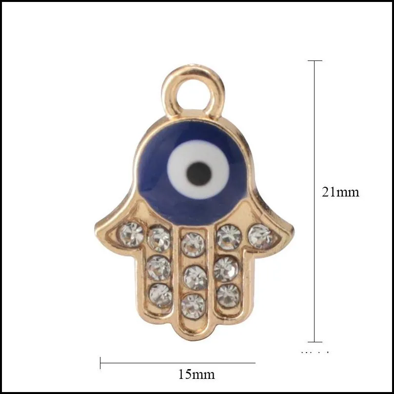 crystal enamel fatima hamsa charm eyes pendants for bracelet necklace jewelry alloy metal making accessories wholesale